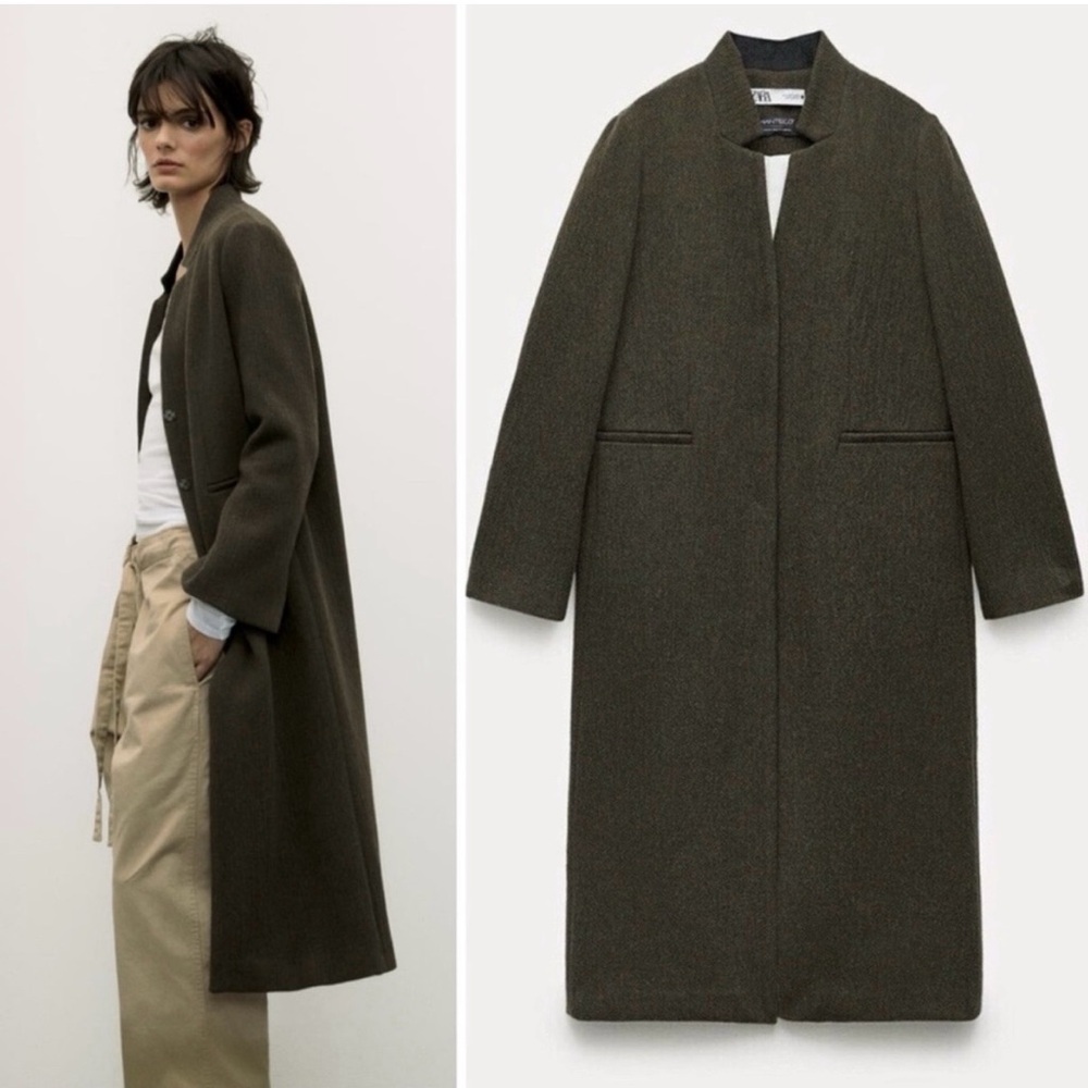 Zara Olive Longline Trench Coat